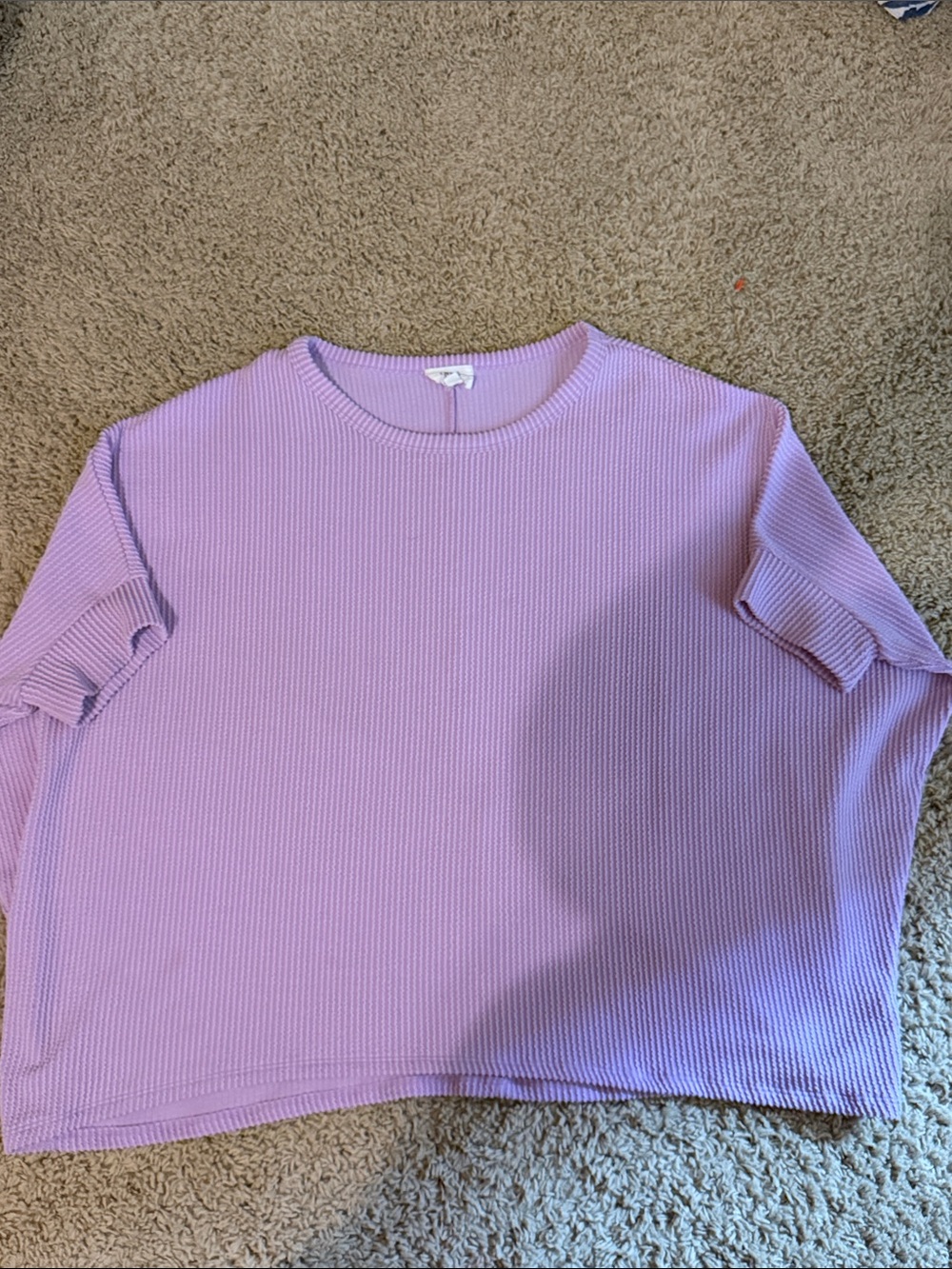 ANDREE BY UNIT Pastel Lilac Short Sleeve Textured Crewneck Top